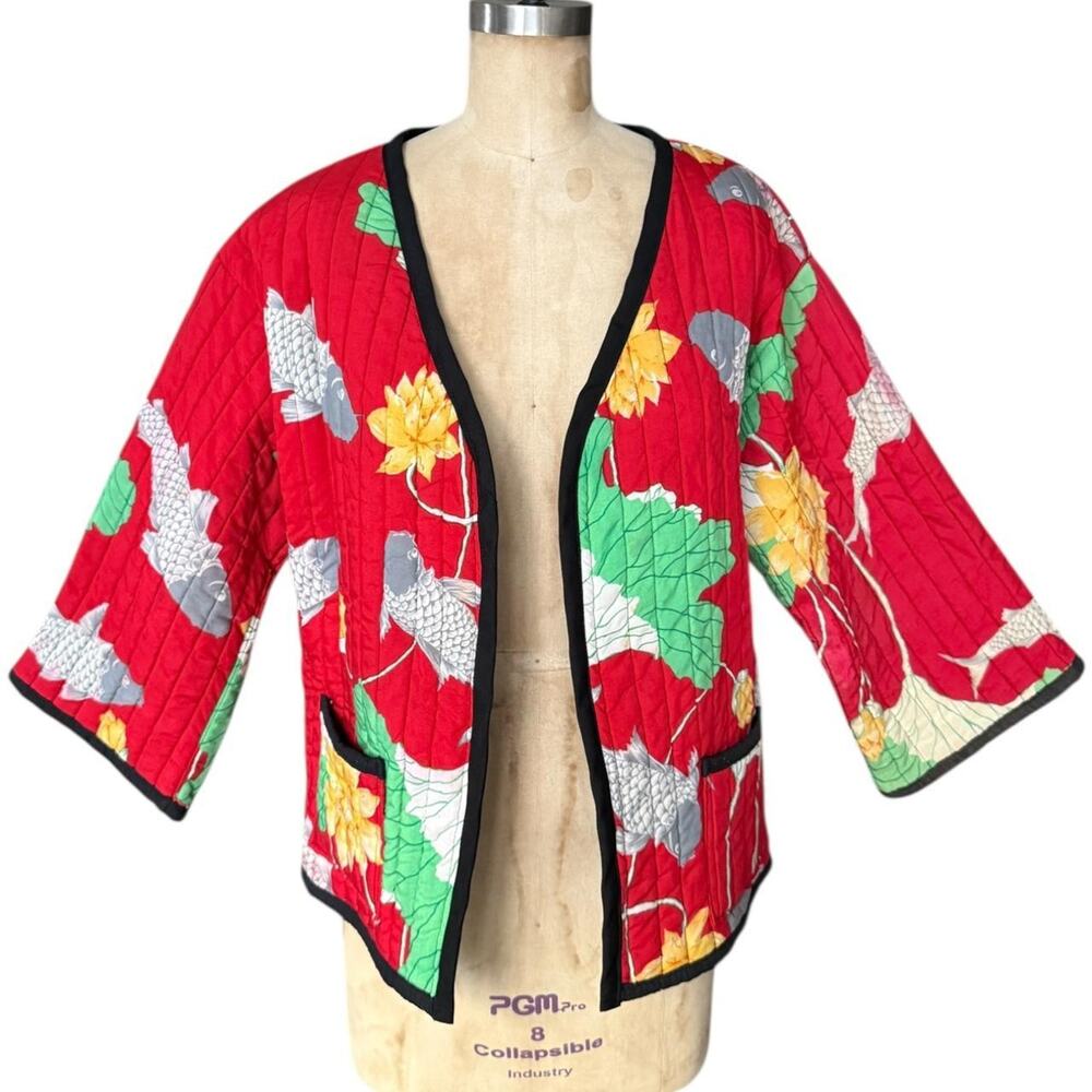 Lotus II vintage Honolulu Japanese koi fish quilted kimono jacket